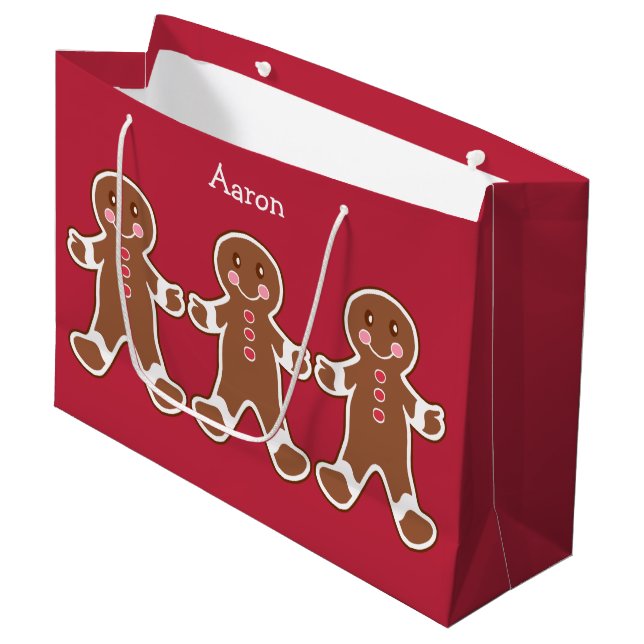 Personalisierte Gingerbrei Boys Weihnachtsgeschenk Große Geschenktüte (Vorderseite Schrägansicht)