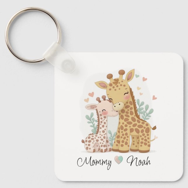 Personalisierte Giraffe Liebe Baby Schlüsselanhäng Schlüsselanhänger (Vorderseite)