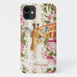 Personalisierte Giraffe mit Hübschen rosa Blume Case-Mate iPhone Hülle