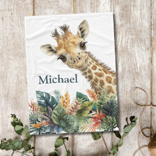 Personalisierte Giraffe Niedliches Aquarell Kinder Fleecedecke