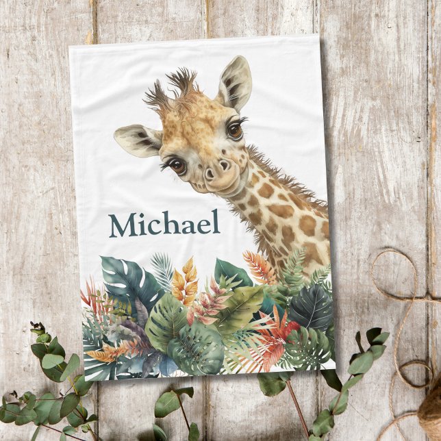 Personalisierte Giraffe Niedliches Aquarell Kinder Fleecedecke (Personalized Giraffe Baby Blanket. 30x40 inches.)