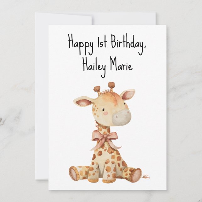 Personalisierte Giraffe zum ersten Geburtstag Karte (Vorderseite)