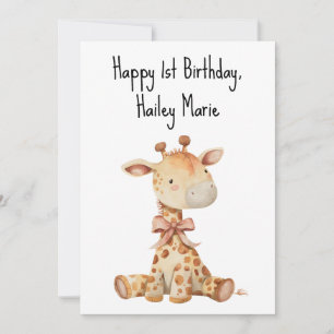 Personalisierte Giraffe zum ersten Geburtstag Karte