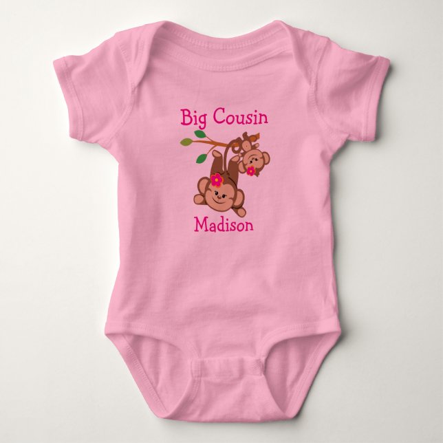 Personalisierte Girl Affen Big Cousin Baby Strampler (Vorderseite)
