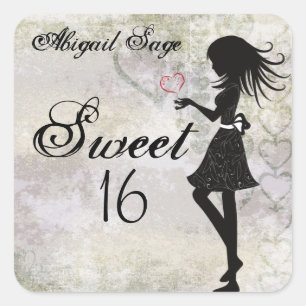 Personalisierte Girl and Hearts Sweet 16 Stickers
