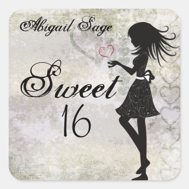 Personalisierte Girl and Hearts Sweet 16 Stickers (Vorderseite)