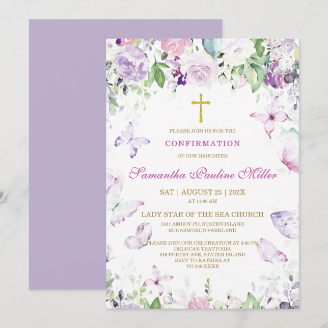 Personalisierte Girl-Bestätigung Einladung (Vorne/Hinten)