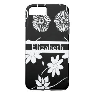 Personalisierte Girl Black & White Floral mit Name iPhone 8 Plus/7 Plus Hülle