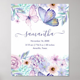 Personalisierte Girl Butterfly Blumenbäume Geburts Poster