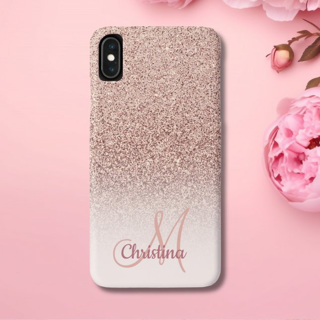 Personalisierte Girl Rose Gold Glitzer Glitzern Na Case-Mate iPhone Hülle (Von Creator hochgeladen)