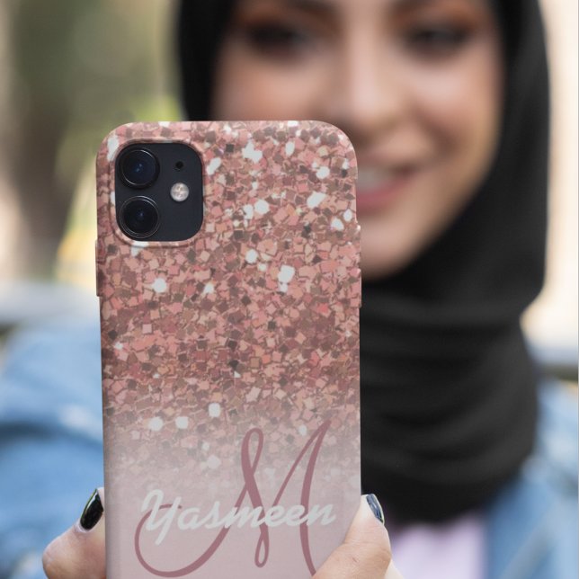 Personalisierte Girl Rose Gold Glitzer Glitzern Na Case-Mate iPhone Hülle (Von Creator hochgeladen)