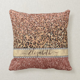 Personalisierte Girl Rose Gold Glitzer Leopard Kissen