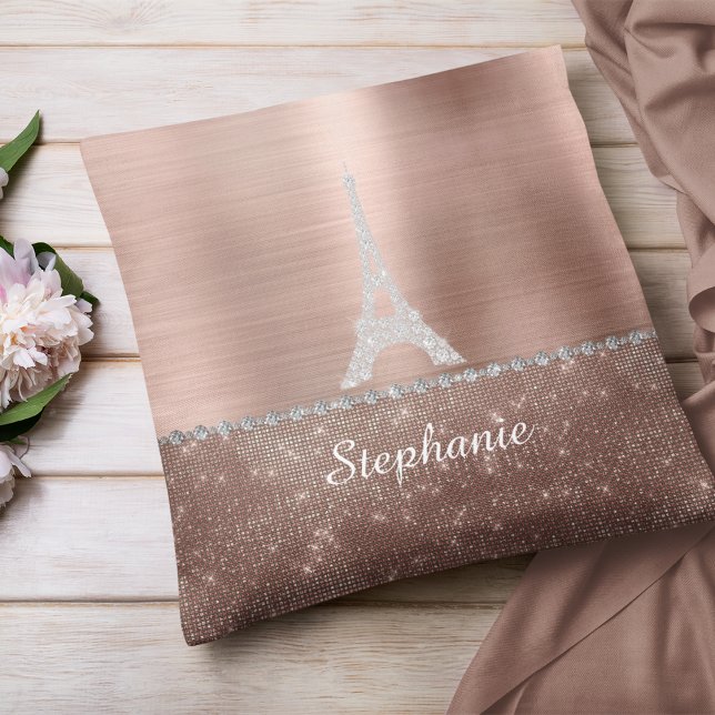 Personalisierte Girl-Rose Kissen (Personalized Girly Rose Gold Diamond Sparkle Paris Throw Pillow)