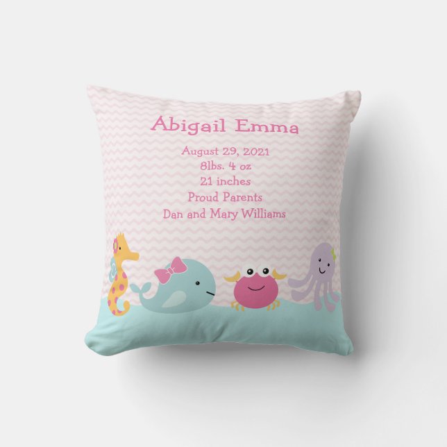 Personalisierte Girl Sea Critters Pillow Keepake Kissen (Vorderseite)