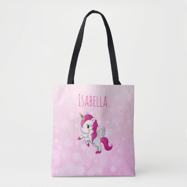 Personalisierte Girl's Pink Unicorn Bag (Vorderseite)