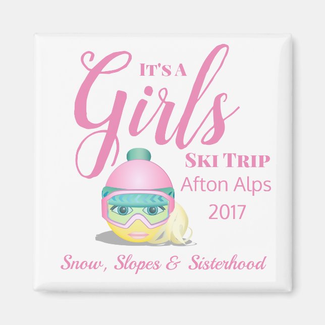 Personalisierte Girls Skireise Memento Magnet (Vorne)
