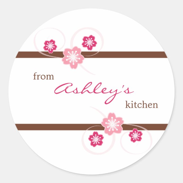 Personalisierte Girly Floral Canning Kitchen Stick Runder Aufkleber (Vorderseite)