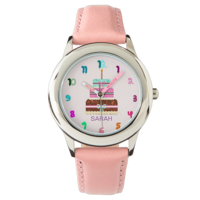 Personalisierte girly rosa Uhr ALLES GUTE ZUM (Vorderseite)