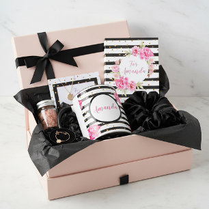 Personalisierte girly Rosen und Streifen Tasse