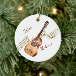 Personalisierte Gitarre und blumengeschmückte Weih Keramik Ornament