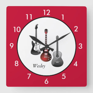 Personalisierte Gitarren Red Quadratische Wanduhr