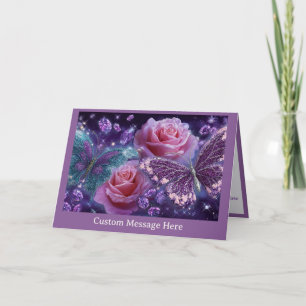 Personalisierte Glamour-Rosa Rosen & Glitter-Schme Karte