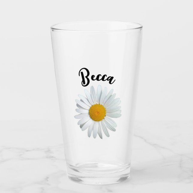 Personalisierte Glasblume Perky White Daisy Glas (Vorderseite)