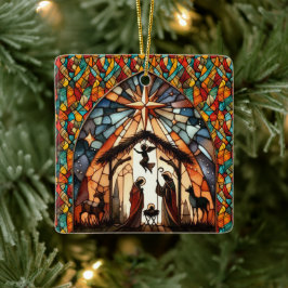 Personalisierte Glasmalerei-Weihnachtskrippe Keramikornament
