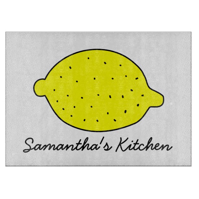 Personalisierte Glasschneidplatte mit gelber Zitro Schneidebrett (Vorderseite)