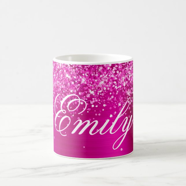 Personalisierte Glitterie Hot Pink Foil Kaffeetasse (Mittel)