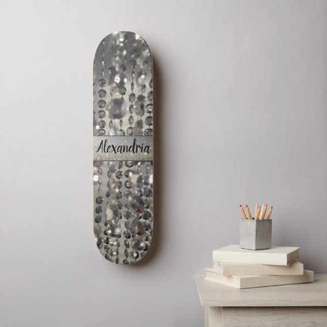 Personalisierte Glitterie Silber Streichperlen Skateboard (Wandkunst)