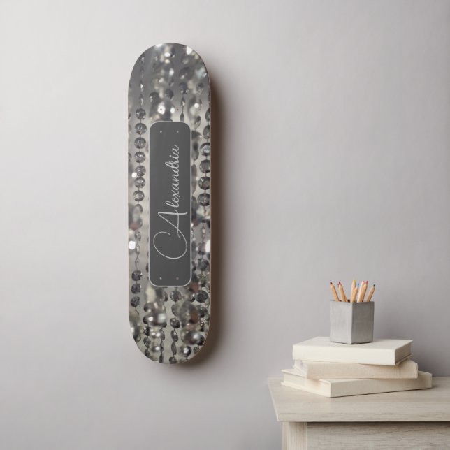 Personalisierte Glitterie Silber Streichperlen Skateboard (Wandkunst)