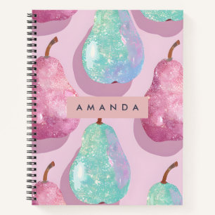 Personalisierte Glitzer-Rosa und Türkis Birnen Notizbuch