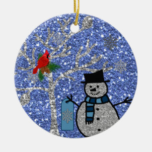 Personalisierte GLITZERSNOWMAN Verzierung Keramikornament