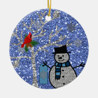 Personalisierte GLITZERSNOWMAN Verzierung Keramikornament