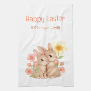 Personalisierte glückliche Osterhasen Floral-Famil Geschirrtuch