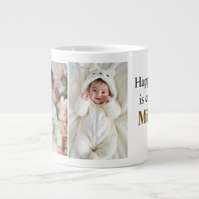 Personalisierte Glückseligkeit heißt Foto-Tasse  Jumbo-Tasse (Vorderseite)