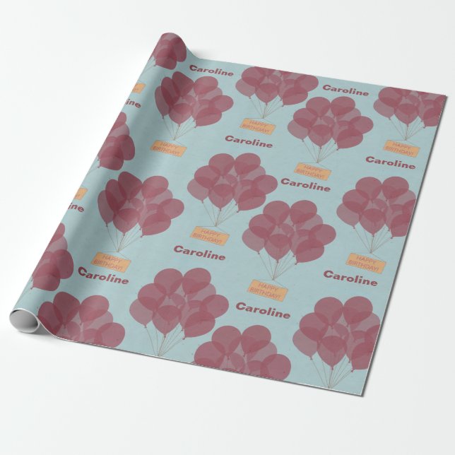 Personalisierte Glücksgeburtssballons Geschenkpapier (Ungerollt)