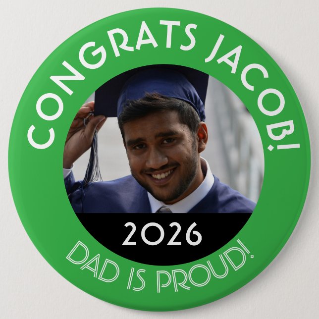 Personalisierte Glückwunsch Grad Foto Vater Proud  Button (Vorderseite)