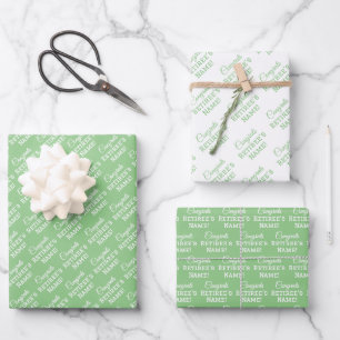 Personalisierte Glückwunsch Retiree! Weiß auf Sage Geschenkpapier Set