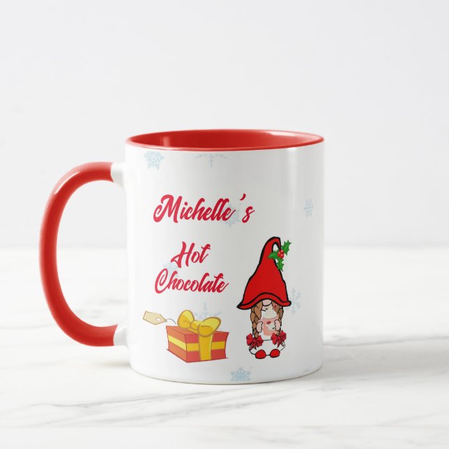 Personalisierte Gnome Girl Hot Chocolate Tasse (Links)