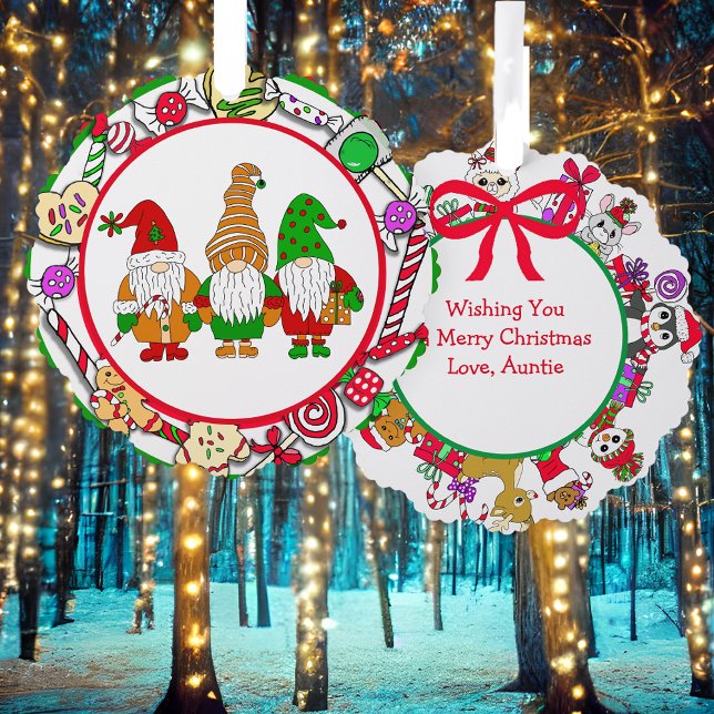 Personalisierte Gnomen und Weihnachtsbonbons Ornament Karte (Von Creator hochgeladen)
