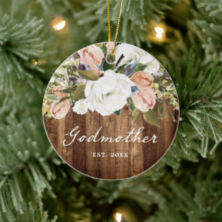 Personalisierte Godmutter Country Woodgrain Weihna Keramik Ornament