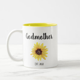Personalisierte Godmutter Est. Farbige Sonnenblume Zweifarbige Tasse