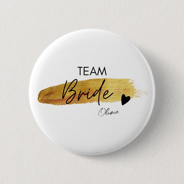 Personalisierte Gold & Black Modern Chic Team Brid Button (Vorderseite)