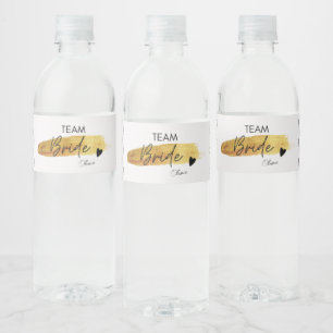 Personalisierte Gold & Black Modern Chic Team Brid Wasserflaschenetikett