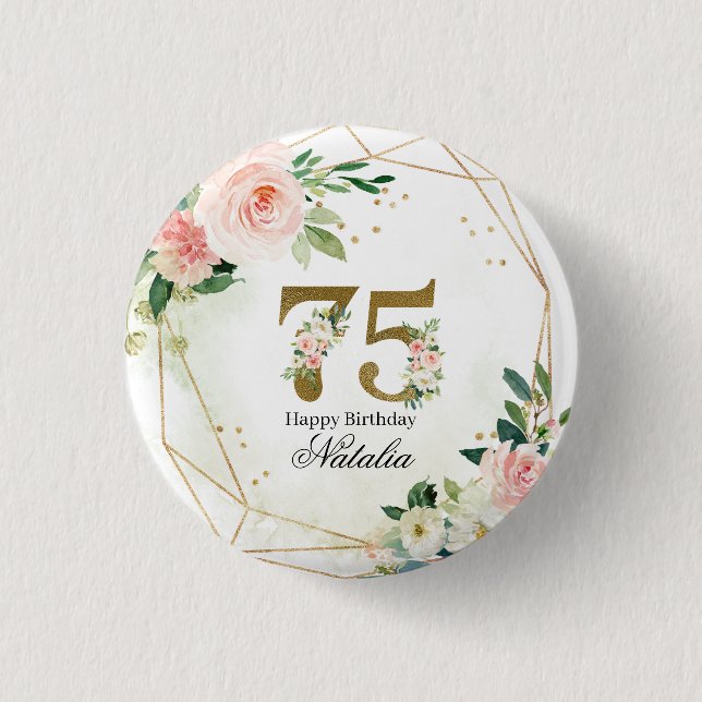 Personalisierte Gold- & Blumen-75. Benutzerdefinie Button (Vorderseite)