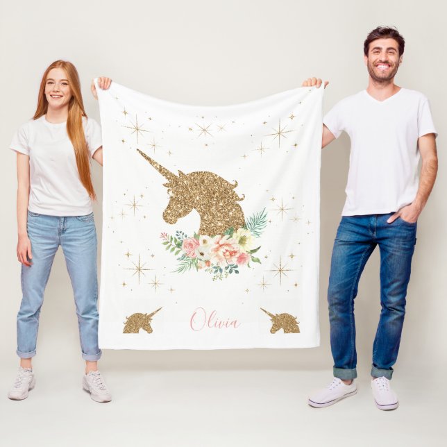 Personalisierte Gold Glitter Einhorn Decke (Beispiel)