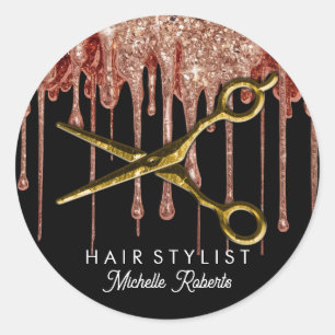 Personalisierte Gold Glitzer Scheren Haarsalon Cla Runder Aufkleber