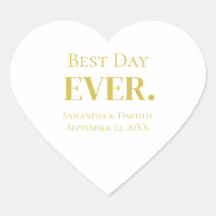 Personalisierte Gold Hochzeit Best Day Ever  Herz-Aufkleber